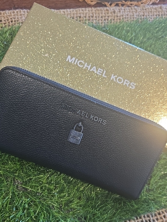 Michael Kors Handbags - Michael Kors Black Pebbled Leather Zip-Around Wallet with Padlock Accent